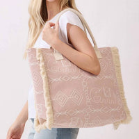 3Am By H&D Accessories - Women's Boho Geometric Elephant Print Fringe Tote Bag