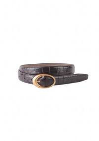 Reign the Label Women's Croco Clean Stitched Belt With Oval Buckle in brown - women's accessory