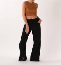 Lotus & Luna - Wide Leg Cotton Pants With Pockets