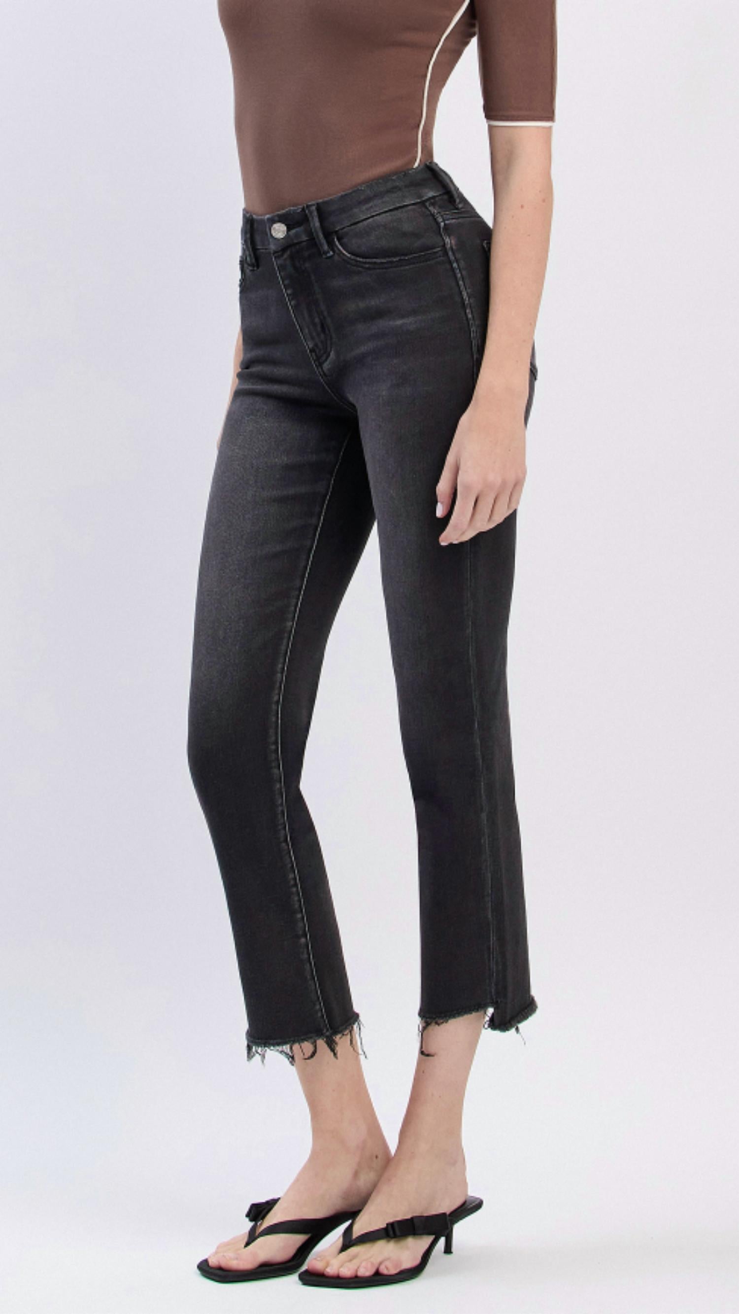 Lovervet - High Rise Frayed Hem Slim Straight Jeans