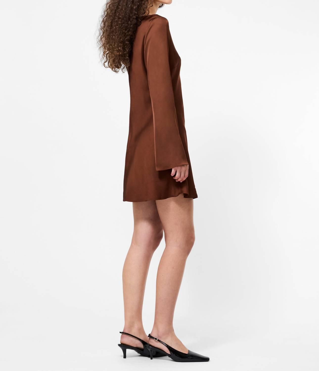 FRENCH CONNECTION Ennis Satin Long Sleeve Mini Dress in brown - women's dress - alternate view