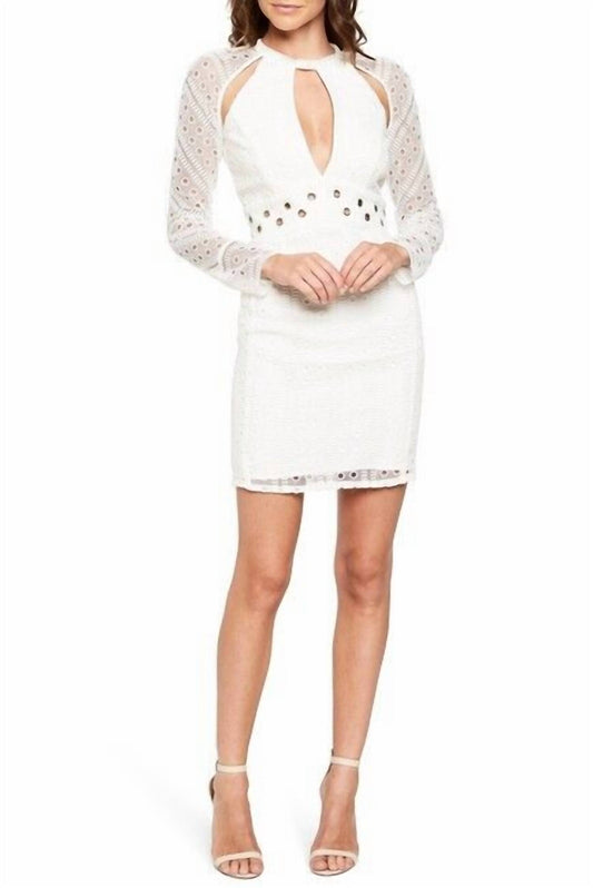 Bardot - Grommet Detail Broderie Anglais Lace Long Sleeve Dress