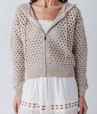 Elan - Open-knit Hooded Zip Sweater