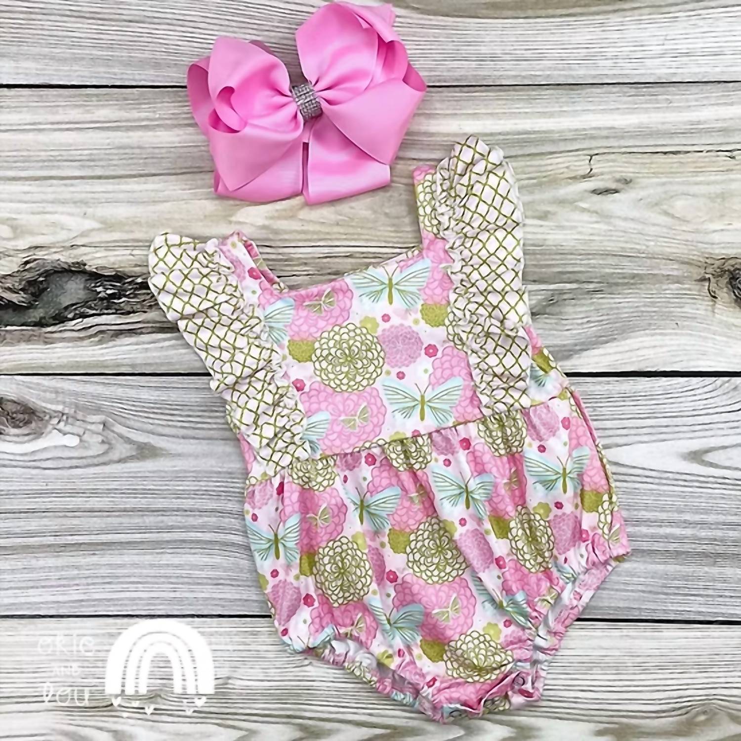 Okie + Lou - Girls Flutters & Flowers Infant Bubble Romper