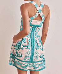 Little Trendy - Unique Floral Printed Wide Strap Pocket Mini Dress