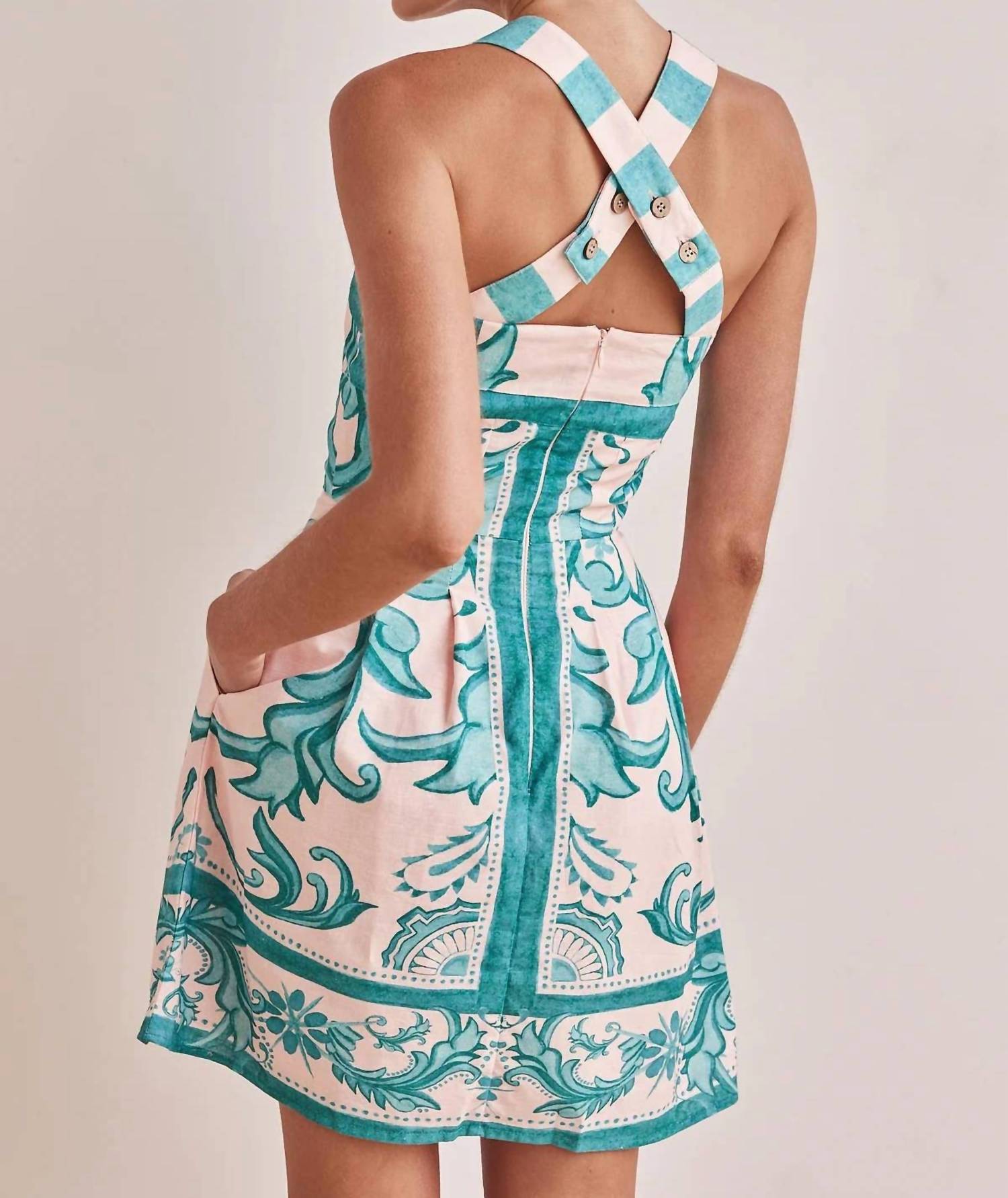 Little Trendy - Unique Floral Printed Wide Strap Pocket Mini Dress