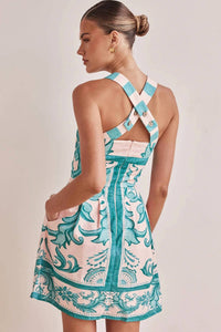 Little Trendy - Unique Floral Printed Wide Strap Pocket Mini Dress