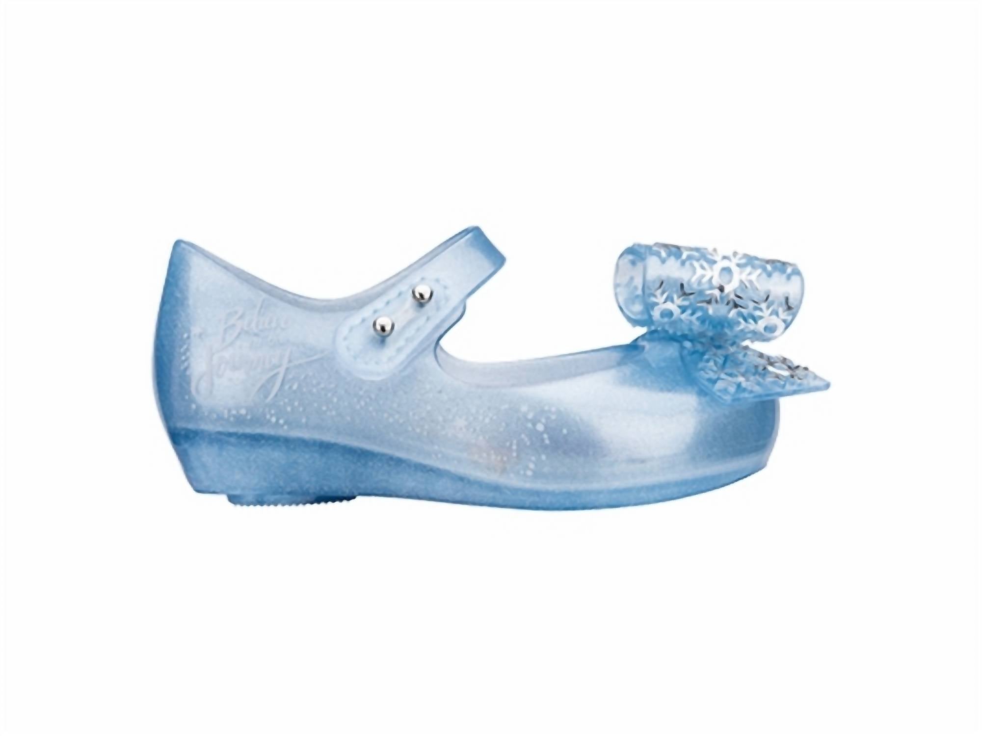 Mini Melissa Girls Ultragirl Frozen Sandals in pearl blue glitter - kids' sandal - detail view