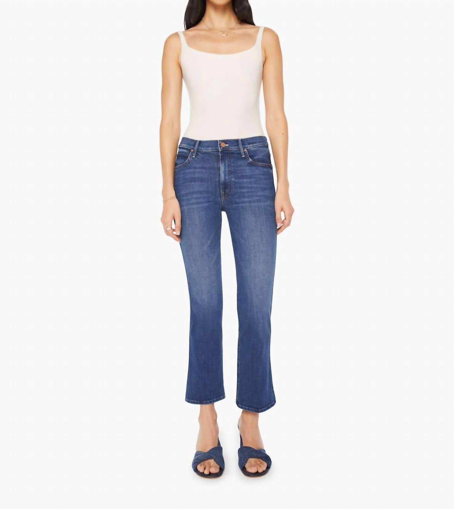 Mother Mid Rise Smokin Double Flood Jeans in start your engines 3 - women's jeans