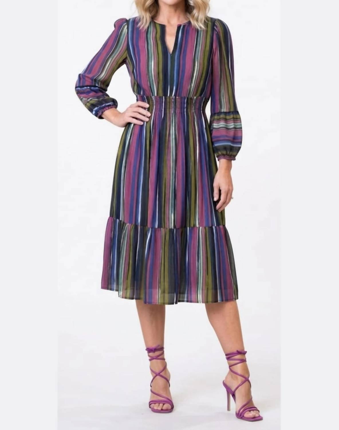London Times - Stripe Midi Dress