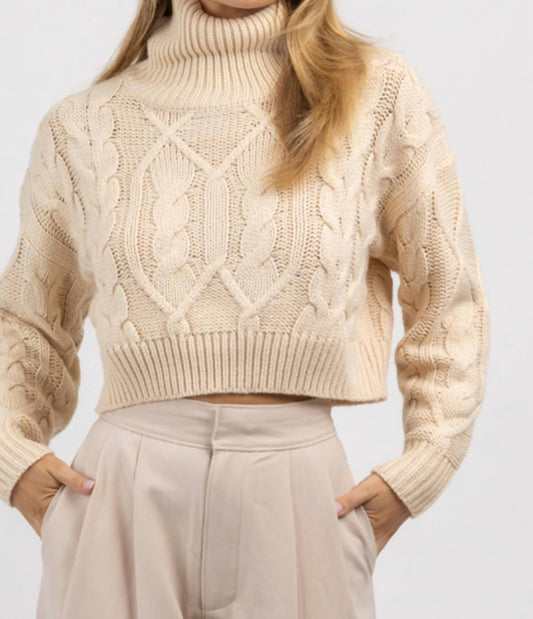 CABLEKNIT TURTLENECK CROP SWEATER