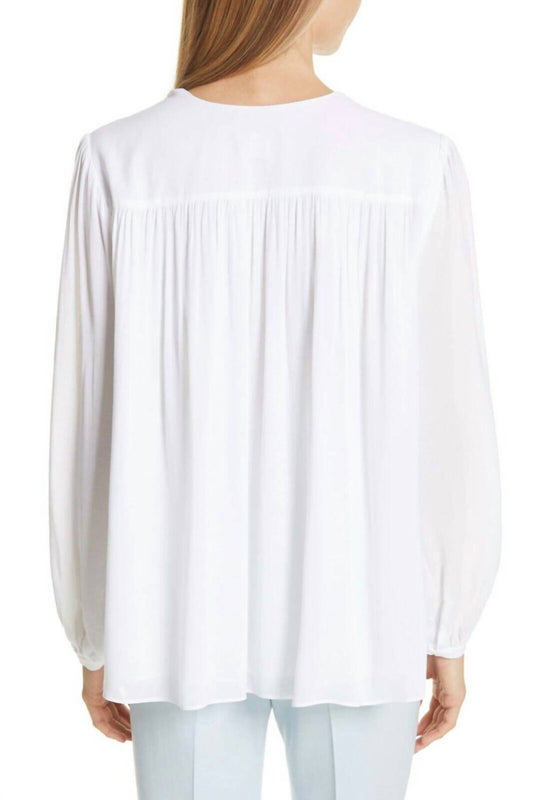 Lewit - V-neck Shirred Long Sleeves Blouse