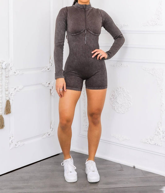 Surelymine - Mineral Wash Seamless Mock Neck Romper