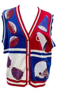 Queen Of Sparkles - Colorblock Football Icon Button Up Sweater Vest