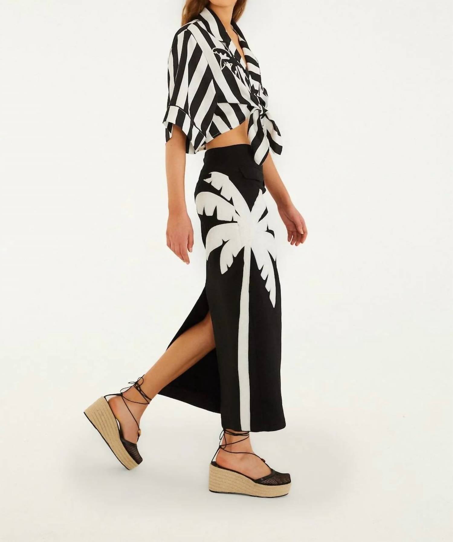 Farm Rio - Embroidered Palm Tree Maxi Skirt