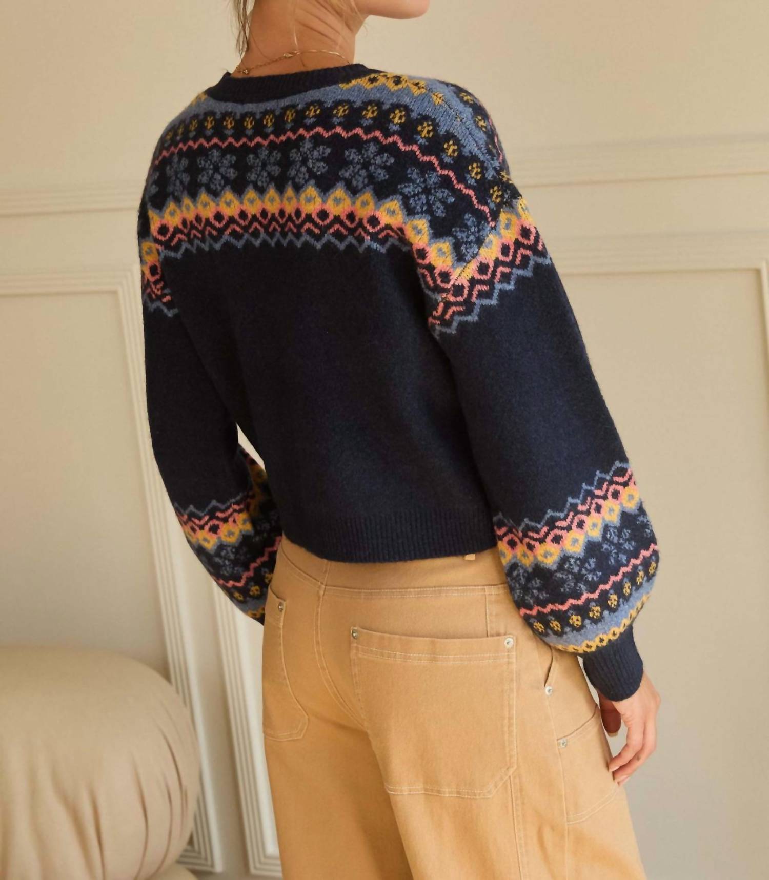Skies Are Blue - Intarsia V Neck Cardigan