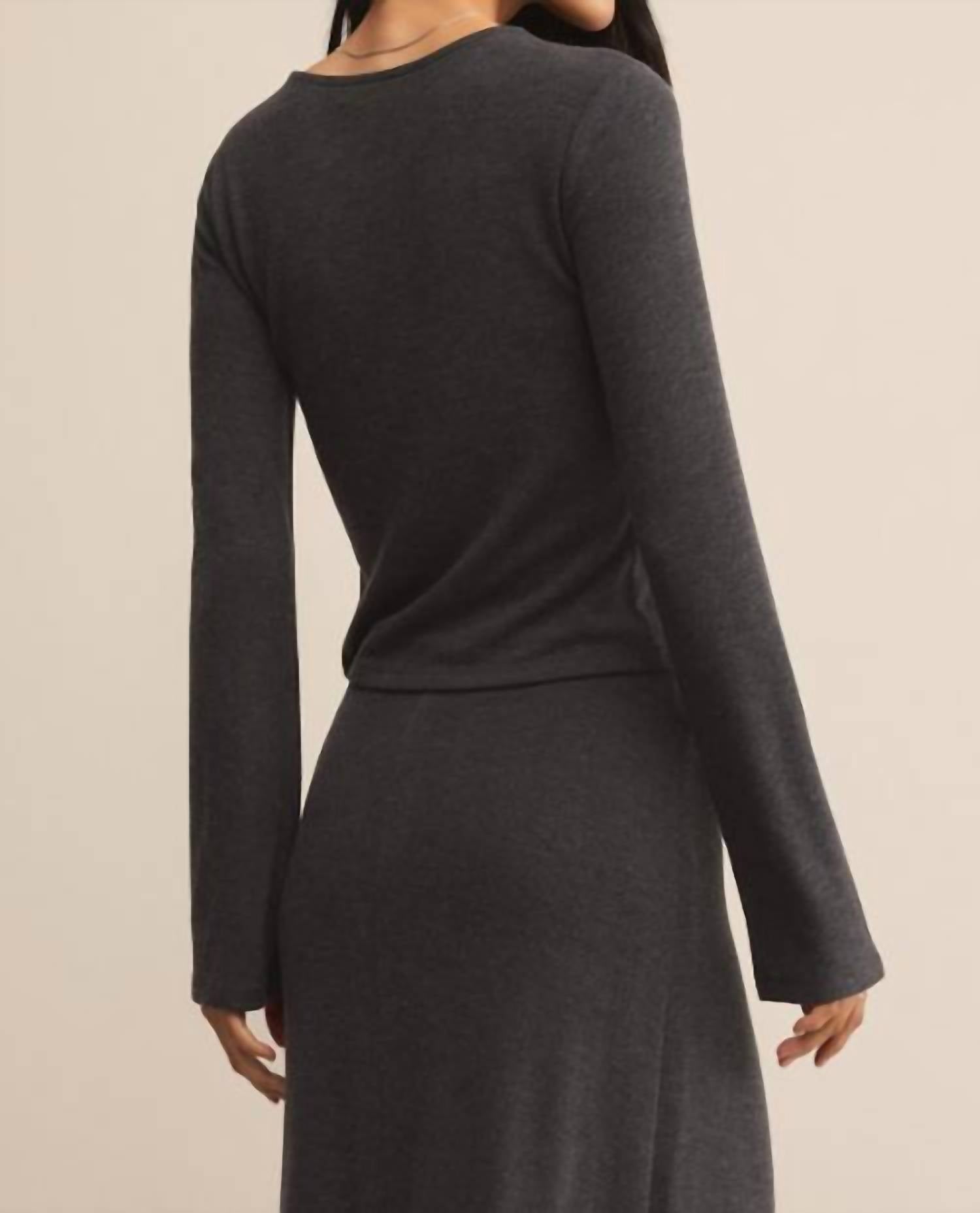 Z Supply Demure Knit Top in charcoal heather - women's long sleeve top - alternate view