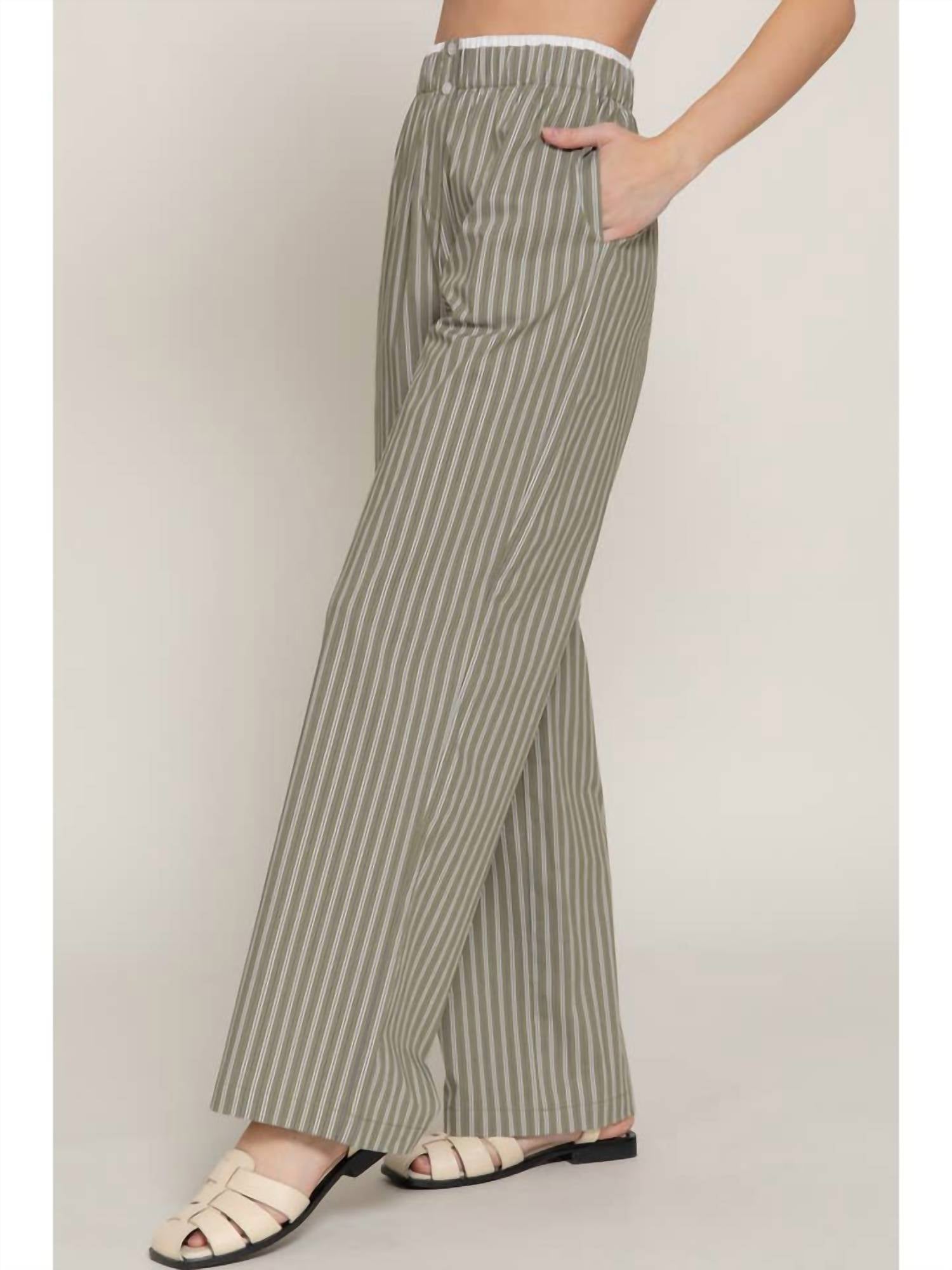 Active Basic Contrast Waist Combo Boxer Straight Stripe Pants in olive - women's pants - view 4