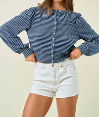 Doe And Rae - Striped Knit Button-front Blouson Top