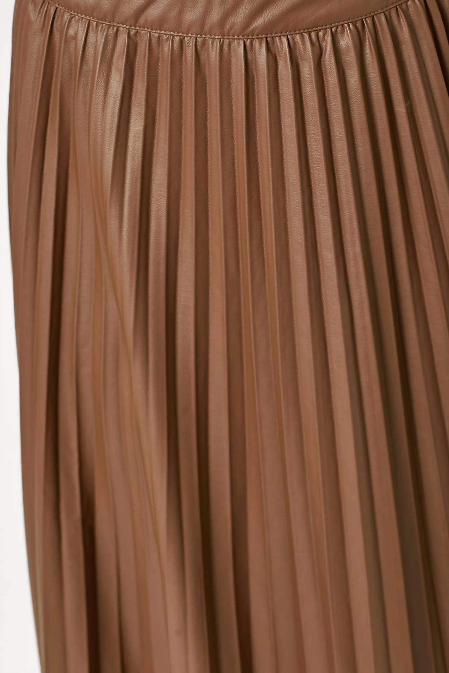 mystree Leather Pleated Midi Skirt in brown - women's skirt - view 4