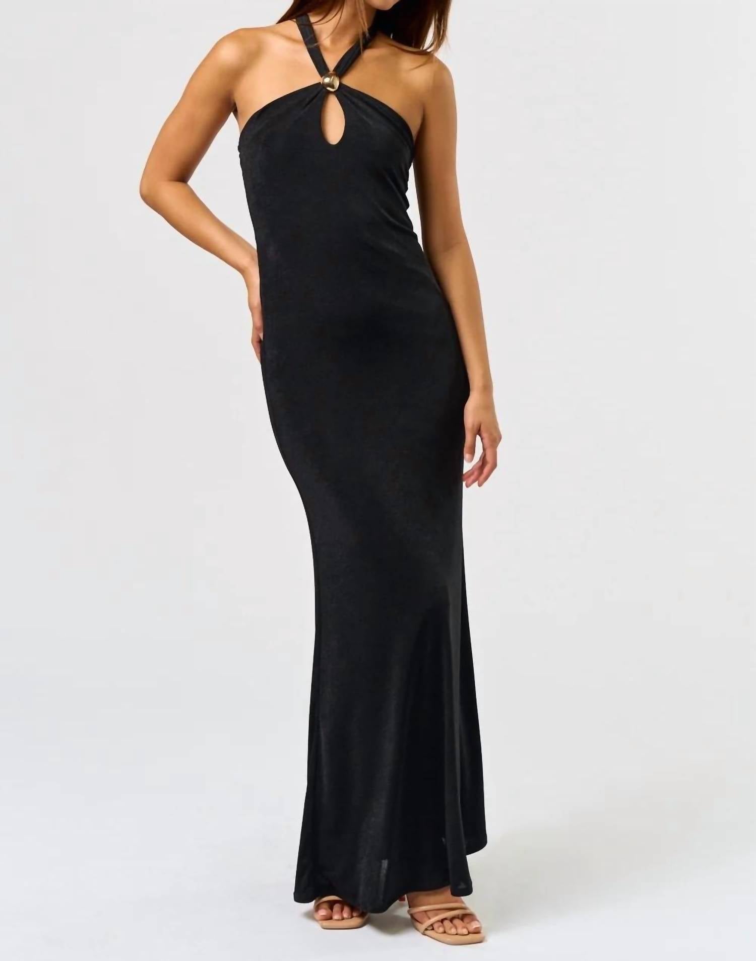 Blue Blush - Metal Trim Halter Maxi Dress