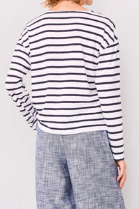Officine Générale Dakota Long Sleeve Stripe Tee in navy white - women's long sleeve top - detail view