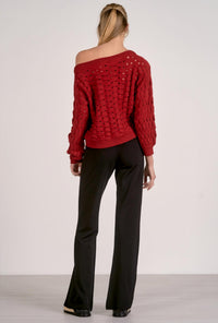 ELAN Wide Neck Sweater in red - women's sweater - detail view