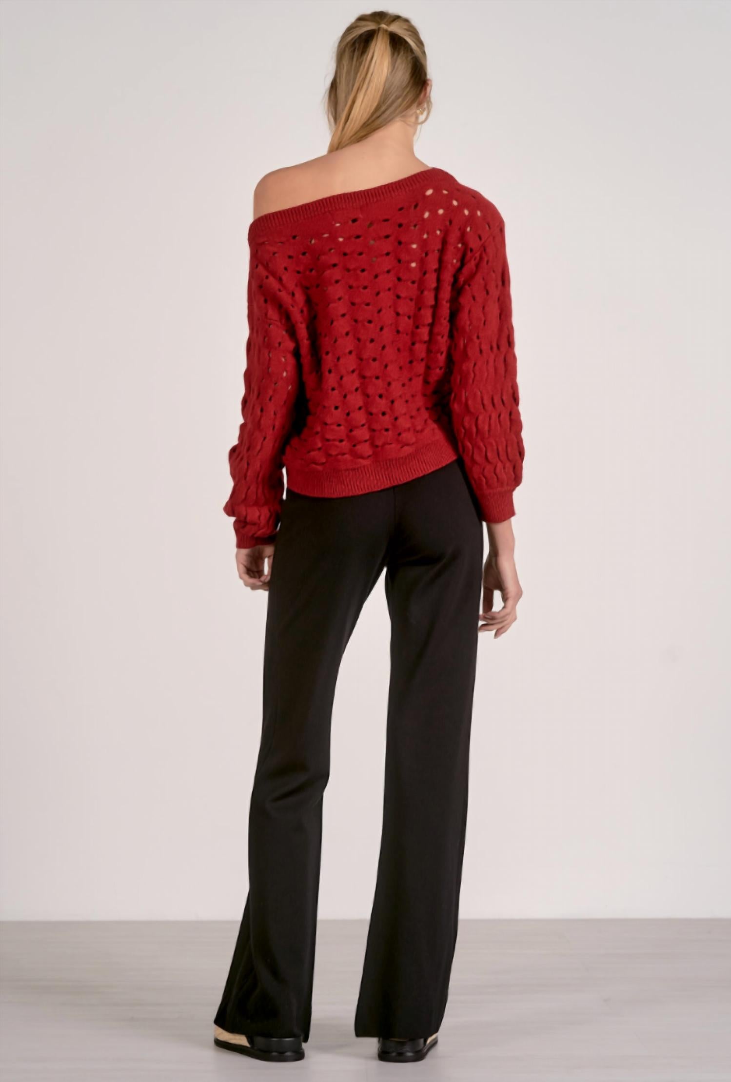 ELAN Wide Neck Sweater in red - women's sweater - detail view
