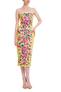 Badgley Mischka - Strapless Floral Midi Dress