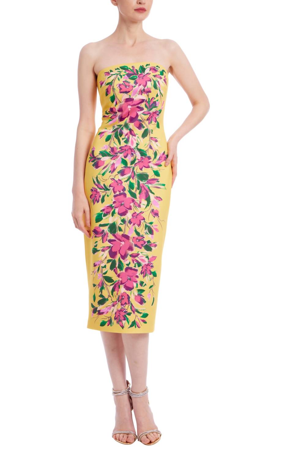 Badgley Mischka - Strapless Floral Midi Dress