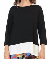Jess & Jane Ity Knit Contrast Top in black ivory - women's shirt