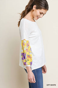 Umgee - Floral Puff Sleeve Knit Top
