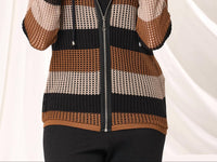 Angel Apparel Stripe Crochet Zip Up Hoodie in black mocha - women's top