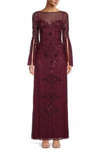 Aidan Mattox - Beaded Illusion Bell Sleeve A-line Gown