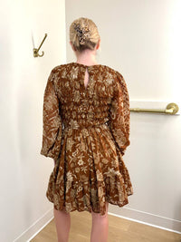 FLYING TOMATO Smocked Printed Mini Dress in brown - women's dress - alternate view