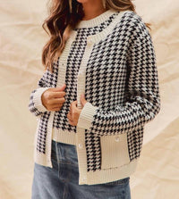 So Me - Missy Houndstooth Cardigan Sweater