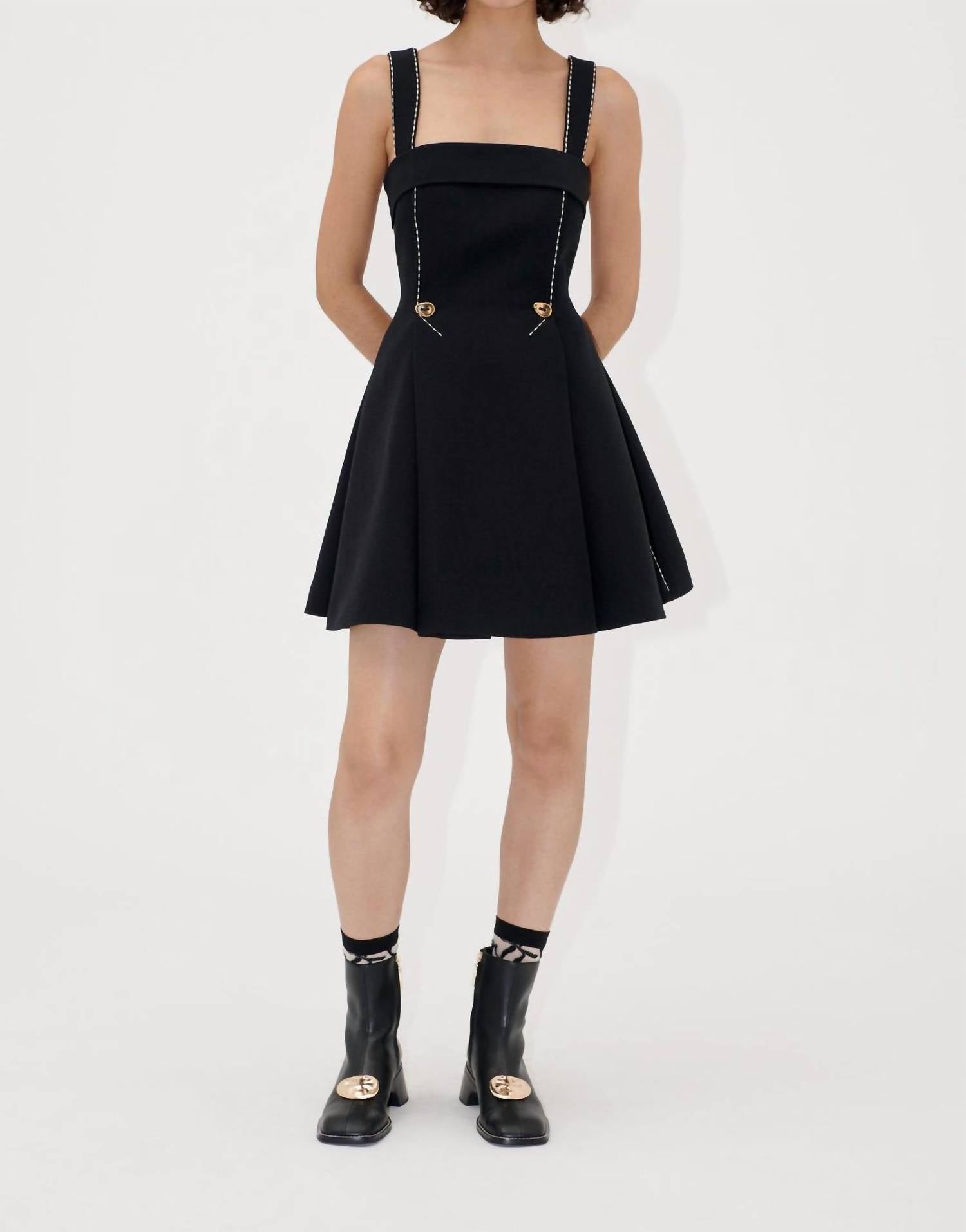 STINE GOYA Sleeveless Square Neck Mini Dress in jet black - women's dress