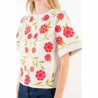 Thml - Short Sleeve Floral Embroidery Detail Top