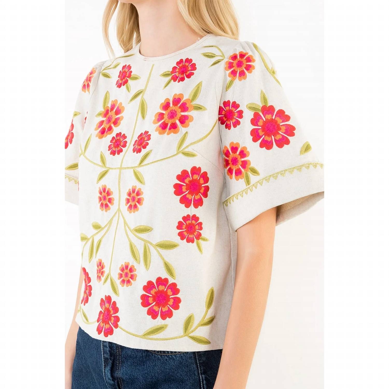 Thml - Short Sleeve Floral Embroidery Detail Top