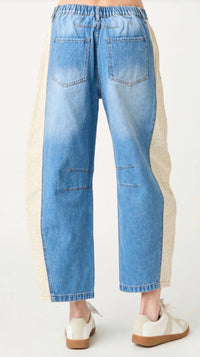 mittoshop Wide Barrel Pants in oatmeal denim - women's pants - detail view