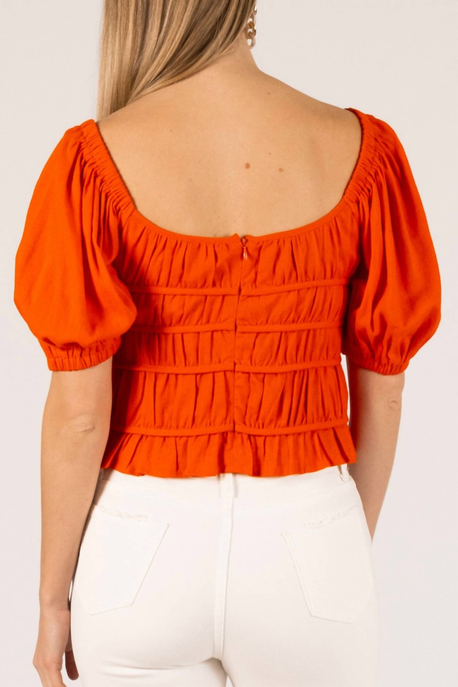 Before You Collection Margo Linen Half Sleeve Top in poppy - women's blouse - alternate view
