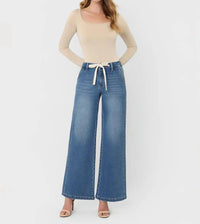 Vervet By Flying Monkey - High Rise Waist Tie Twist Wide Jeans