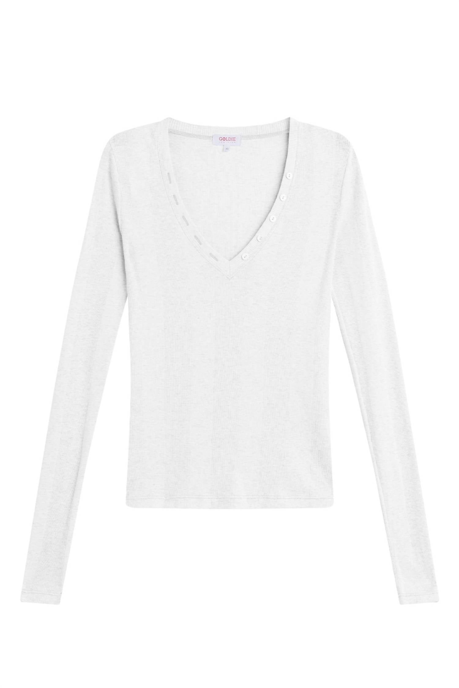 GOLDIE Valerie Long Sleeve V Neck Top in white - women's long sleeve top - view 4