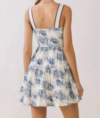 Tcec - Floral Print Wide Strap Fit And Flare Dress