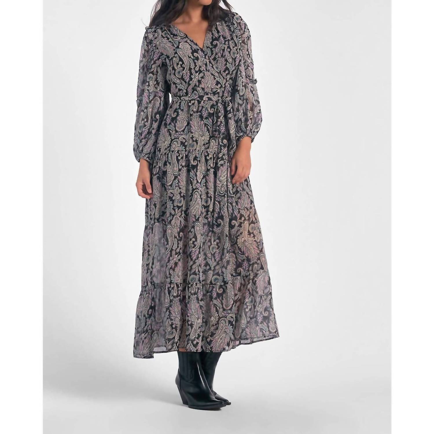 Elan - Long Sleeves Paisley dress