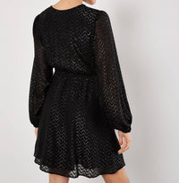 APRICOT Chevron Jacquard Wrap Dress in black - women's dress - detail view