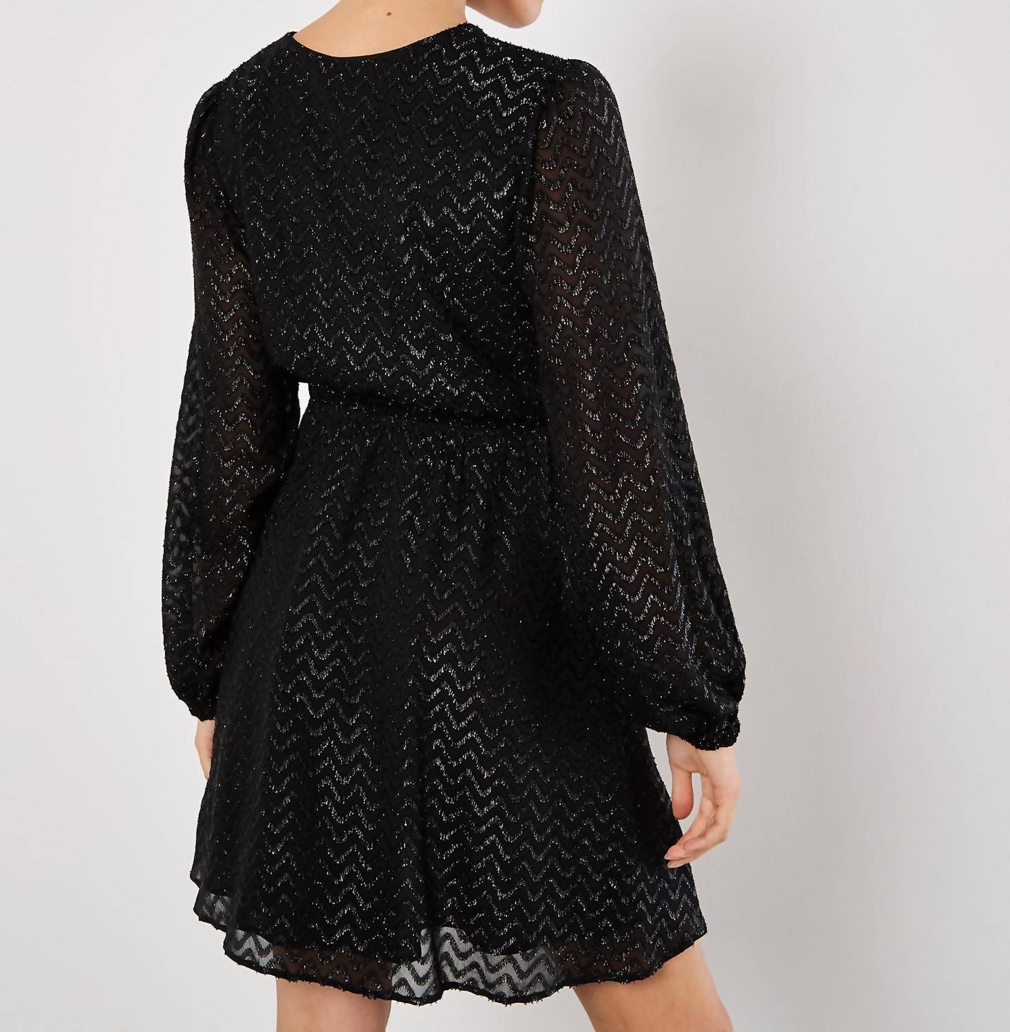 APRICOT Chevron Jacquard Wrap Dress in black - women's dress - detail view