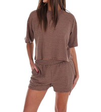 HYFVE Feeling Good Stripe Two Piece Set in brown - women's sleepwear - detail view