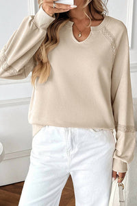 Anna-Kaci - Lace Trim Long Sleeve Knit Sweatshirt