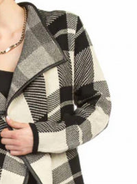 Papillon - Plaid Drape Cardigan With Leather Trim